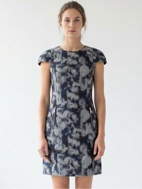 Michael Kors Blue Gray Abstract Print Fit & Flare Dress Size 4
